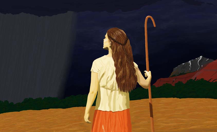 Picture of Naomi the
shepherdess cropped from cover image of Bright Against the Storm